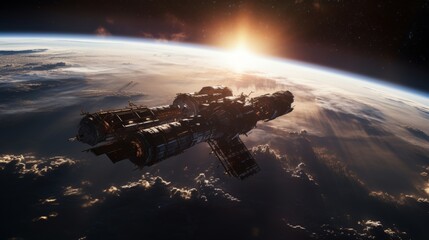 Wall Mural - space station orbiting earth at sunrise