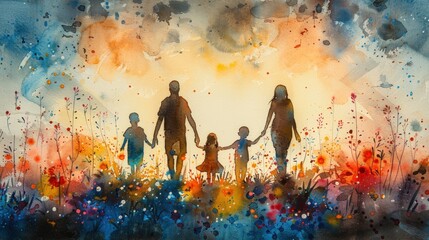 Family Watercolor Painting. Generate AI image