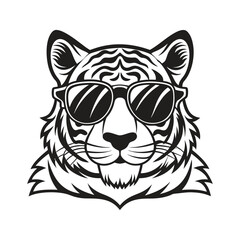 Tiger with glasses isolated white background