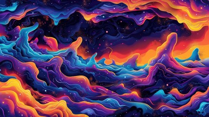 Vibrant abstract psychedelic background with swirling colors creating a dreamlike atmosphere and visual energy. Generative AI