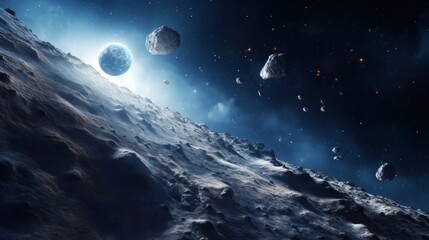 Wall Mural - cosmic landscape: asteroids and a distant planet