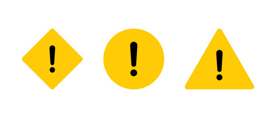 Poster - Yellow warning sign icon set in flat style. Danger caution symbol