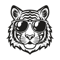 Tiger with glasses isolated white background