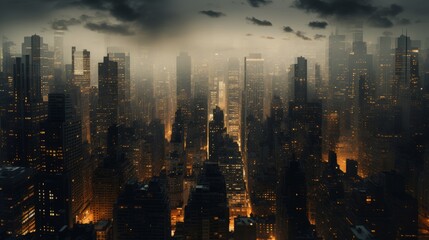 Wall Mural - Cityscape at Night with Fog and Lights