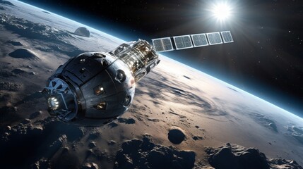 Wall Mural - spacecraft in orbit around earth - futuristic space exploration