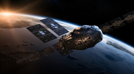 Wall Mural - satellite in orbit around earth - space exploration