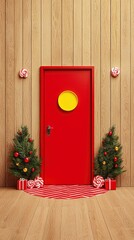 Wall Mural - Red Door Christmas Decor