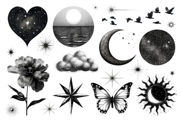 Wall Mural - png celestial sticker element set, transparent background