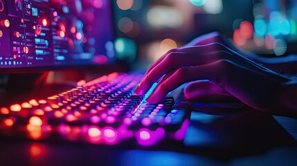 A person using a computer with RGB-lit peripherals to create digital art, demonstrating the technology's potential for creative expression