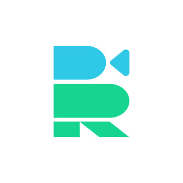 modern R logo, dynamic blue, green and teal watermark, tech inspired R futuristic