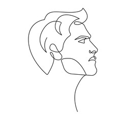 Wall Mural - Abstract Male Face One Line Drawing. Creative Contemporary Abstract Line Drawing of Man Profile. Handsome Male Portrait for Modern Fashion Vector Minimalist Design