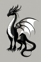 Sticker - Black and White Dragon Illustration