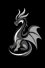 Poster - Black and White Dragon Illustration