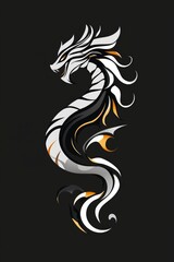 Wall Mural - Abstract White Dragon on Black Background