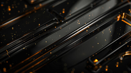 Poster - abstract black and gold geometric pattern design with floating cubes and particles in an artistic co