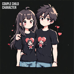 Wall Mural - Valentine day cute anime couple mascot. with cute heart and valentine day decoration vector illustration. Anime valentine's style. anime style character vector illustration design. valentines special.