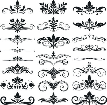Hand drawn Ornamental Floral Dividers And Decorative Separators On Solid White Background