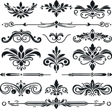 Hand drawn Ornamental Floral Dividers And Decorative Separators On Solid White Background