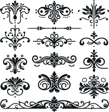 Hand drawn Ornamental Floral Dividers And Decorative Separators On Solid White Background