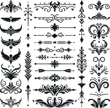 Hand drawn Ornamental Floral Dividers And Decorative Separators On Solid White Background