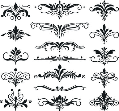 Hand drawn Ornamental Floral Dividers And Decorative Separators On Solid White Background