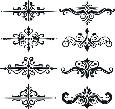 Hand drawn Ornamental Floral Dividers And Decorative Separators On Solid White Background