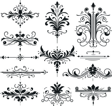Hand drawn Ornamental Floral Dividers And Decorative Separators On Solid White Background