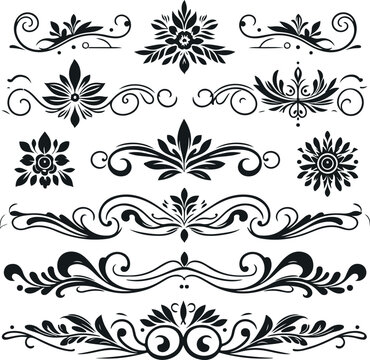 Hand drawn Ornamental Floral Dividers And Decorative Separators On Solid White Background