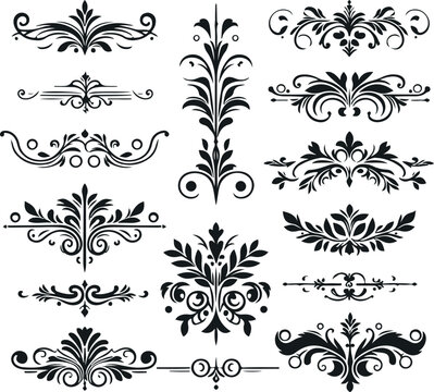 Hand drawn Ornamental Floral Dividers And Decorative Separators On Solid White Background