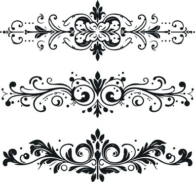 Hand drawn Ornamental Floral Dividers And Decorative Separators On Solid White Background