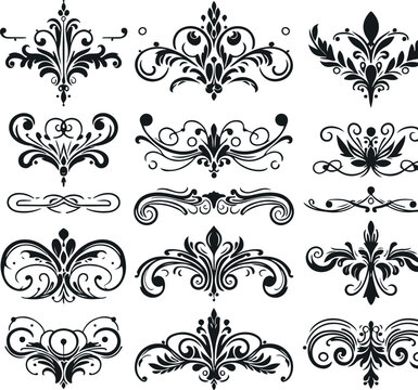 Hand drawn Ornamental Floral Dividers And Decorative Separators On Solid White Background