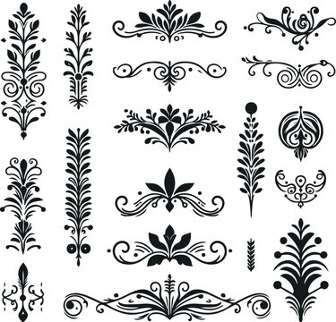 Hand drawn Ornamental Floral Dividers And Decorative Separators On Solid White Background