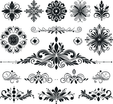 Hand drawn Ornamental Floral Dividers And Decorative Separators On Solid White Background