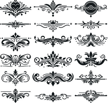 Hand drawn Ornamental Floral Dividers And Decorative Separators On Solid White Background