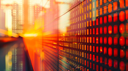 Aufkleber - Abstract representation of digital data flows with vibrant blue and orange lights in a futuristic environment
