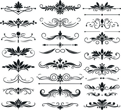 Hand drawn Ornamental Floral Dividers And Decorative Separators On Solid White Background