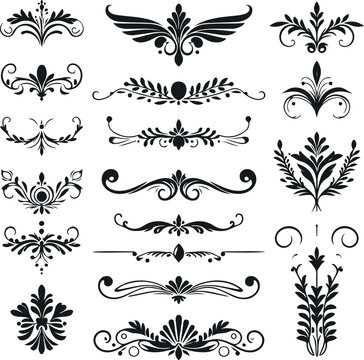 Hand drawn Ornamental Floral Dividers And Decorative Separators On Solid White Background