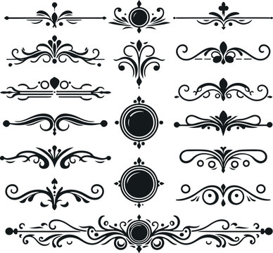 Hand drawn Ornamental Floral Dividers And Decorative Separators On Solid White Background