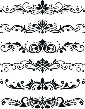 Hand drawn Ornamental Floral Dividers And Decorative Separators On Solid White Background