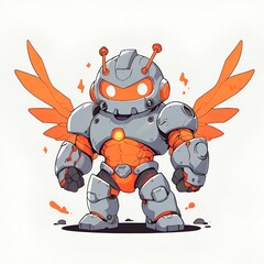 Canvas Print - Orange and Grey Robot with Wings