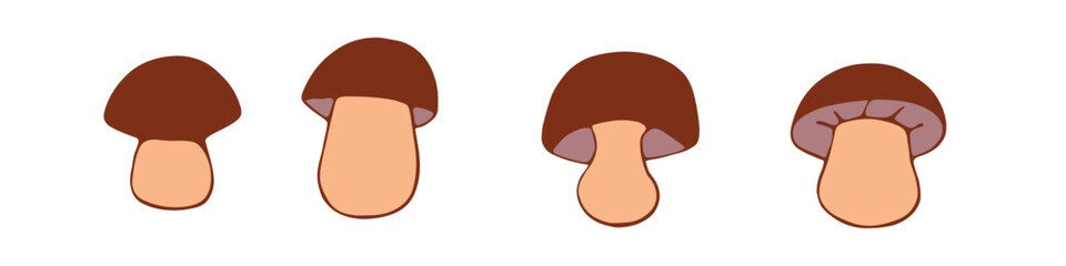 Wall Mural - Set of vectors mushrooms in doodle flat style. Hand drawn color illustrations, clipart, design elements isolated. Theme of nature, forest, thanksgiving