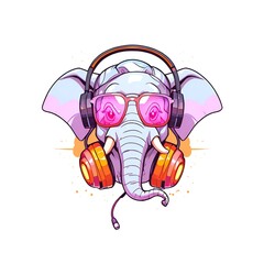 Poster - Cool Elephant with Headphones