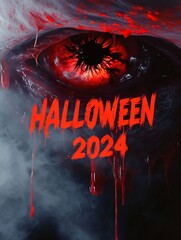 Poster - demon eye for halloween. inscription 