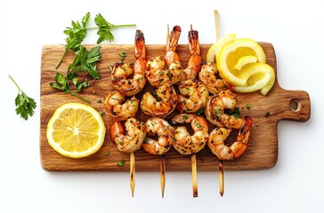 Wall Mural - Grilled Shrimp Skewers with Lemon and Parsley