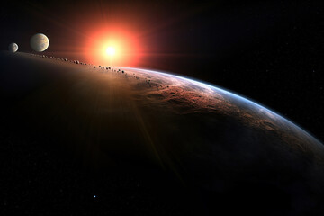 Wall Mural - stunning view of earth from space with sun and stars