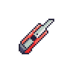 Canvas Print - Pixel Art Utility Knife Icon. Retro 8bit Office Snap Blade and Craft Cutting Tool.