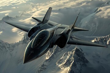 A dynamic fighter jet maneuvering through a sea of clouds, emphasizing its power and speed against the vast sky, A sleek, futuristic military aircraft patrolling the skies, Ai generated