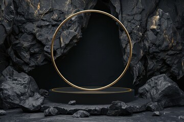 Aufkleber - Golden Ring and Black Platform Surrounded by Rocks