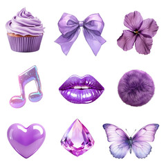 Sticker - PNG purple aesthetic  design element set, transparent background