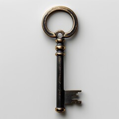 Elegant Bronze Metal Key Icon Symbolizing Security and Access on White Background